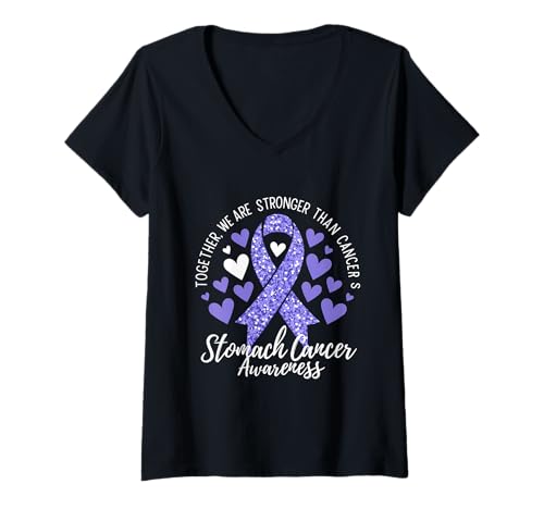Damen Bauchbewusstsein Immergrünband Stärker als Krebs T-Shirt mit V-Ausschnitt Damen Bauchbewusstsein Immergrünband Stärker als Krebs T-Shirt mit V-Ausschnitt von Support Stomach Cancer Awareness Month