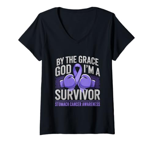 Damen Boxhandschuh für Bauchkrebs-Bewusstseins-Monat I'm A Survivor T-Shirt mit V-Ausschnitt Damen Boxhandschuh für Bauchkrebs-Bewusstseins-Monat I'm A Survivor T-Shirt mit V-Ausschnitt von Support Stomach Cancer Awareness Month
