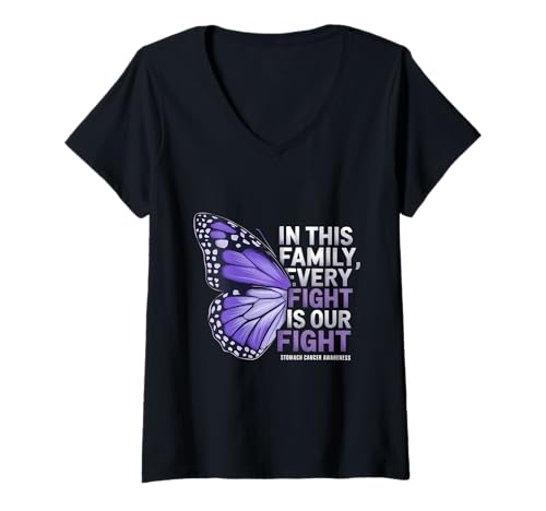 Damen Magenkrebs Bewusstsein Schmetterling Every Fight is Our Fight T-Shirt mit V-Ausschnitt Damen Magenkrebs Bewusstsein Schmetterling Every Fight is Our Fight T-Shirt mit V-Ausschnitt von Support Stomach Cancer Awareness Month