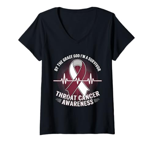 Damen Kehlkopfkrebs-Bewusstsein Krieger Survivor T-Shirt mit V-Ausschnitt Damen Kehlkopfkrebs-Bewusstsein Krieger Survivor T-Shirt mit V-Ausschnitt von Support Throat Awareness Month