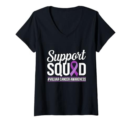 Damen Vulvar Cancer Awareness Support Squad Lavendelband T-Shirt mit V-Ausschnitt Damen Vulvar Cancer Awareness Support Squad Lavendelband T-Shirt mit V-Ausschnitt von Support Vulvar Cancer Awareness Month