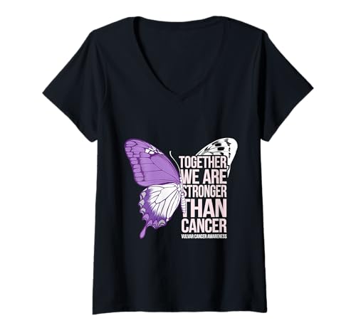 Damen Vulvar Cancer Awareness We Are Stronger Lavendelband T-Shirt mit V-Ausschnitt Damen Vulvar Cancer Awareness We Are Stronger Lavendelband T-Shirt mit V-Ausschnitt von Support Vulvar Cancer Awareness Month