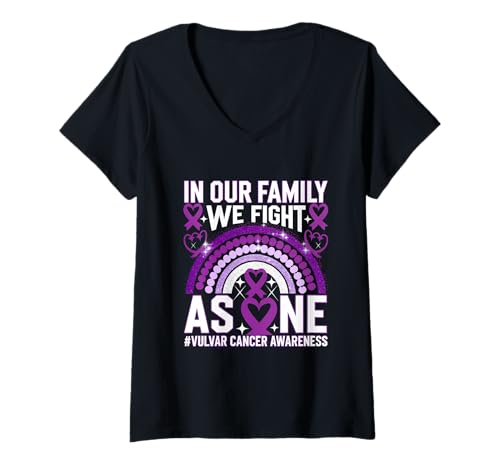 Damen Vulvar Cancer Awareness We Fight As One Lavendelband T-Shirt mit V-Ausschnitt Damen Vulvar Cancer Awareness We Fight As One Lavendelband T-Shirt mit V-Ausschnitt von Support Vulvar Cancer Awareness Month