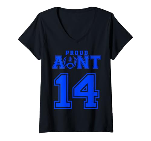 Damen Personalisierte Fußballtante Nummer 14 B T-Shirt mit V-Ausschnitt Damen Personalisierte Fußballtante Nummer 14 B T-Shirt mit V-Ausschnitt von Support Your Favorite Football Player Number - B