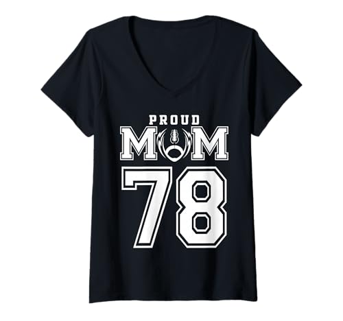 Damen Custom Proud Football Mom Nummer 78, personalisiert für Frauen T-Shirt mit V-Ausschnitt von Support Your Favorite Football Player Number
