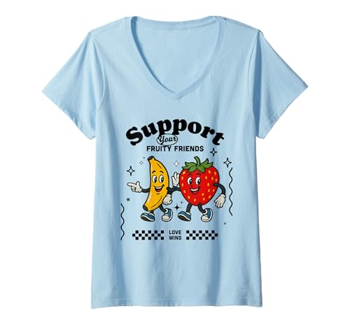 Damen Unterstützen Sie den Gay Pride Month von Fruity Friends LGBTQ Fruit Ally T-Shirt mit V-Ausschnitt Damen Unterstützen Sie den Gay Pride Month von Fruity Friends LGBTQ Fruit Ally T-Shirt mit V-Ausschnitt von Support Your Fruity Friends Gay Pride LGBTQ Fruit