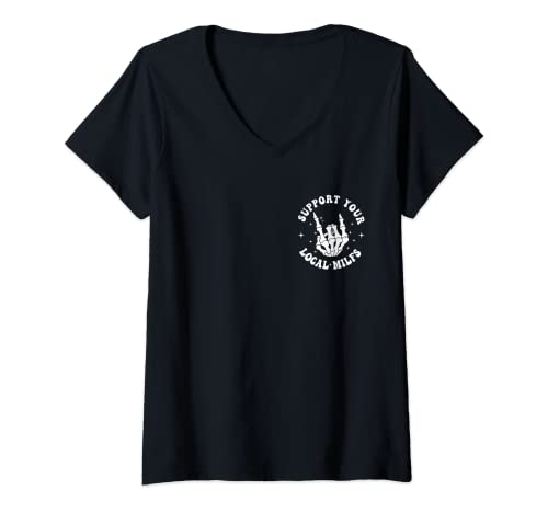 Damen Unterstützen Sie Ihre lokalen Milfs Groovy Front & Back Funny T-Shirt mit V-Ausschnitt Damen Unterstützen Sie Ihre lokalen Milfs Groovy Front & Back Funny T-Shirt mit V-Ausschnitt von Support Your Local Milfs Groovy 2 Sides Apparel
