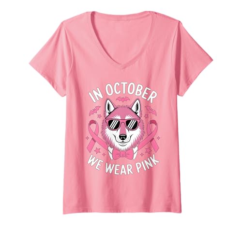 Damen Im Oktober tragen wir Pink Breast Cancer Awareness T-Shirt mit V-Ausschnitt Damen Im Oktober tragen wir Pink Breast Cancer Awareness T-Shirt mit V-Ausschnitt von Support Your Survivor - Breast Cancer Awareness