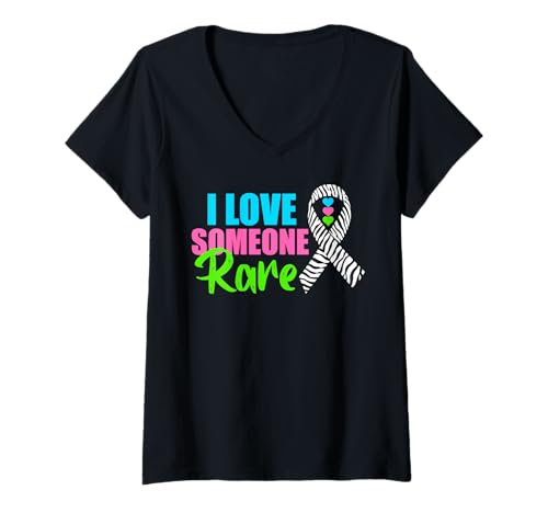 Damen Shirt zum Tag der seltenen Krankheit 2025 – I Love Rare Disease Awareness T-Shirt mit V-Ausschnitt von Support Zebra Rare Disease Day Apparel.