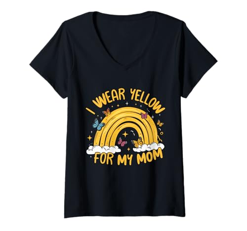 Damen Ich trage Gelb für meine Mutter Sarkomkrebs-Bewusstsein T-Shirt mit V-Ausschnitt Damen Ich trage Gelb für meine Mutter Sarkomkrebs-Bewusstsein T-Shirt mit V-Ausschnitt von Support for Mom Sarcoma Cancer Raise Awareness