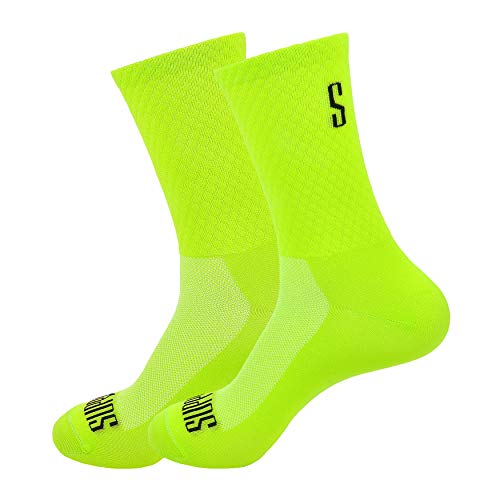 Support Herren-Fahrradsocken, atmungsaktive Technologie, rutschfeste Faser, unisex, einfarbig, Zubehör für Radfahren, Wandern, Klettern, Lime's 42-44 EU von Support