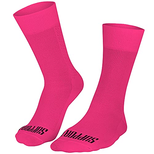 SUPPORT Superleichte Fahrradsocken für Herren, atmungsaktive Technologie, rutschfeste Faser, Unisex, Zubehör für Radfahrer, Wandern, Klettern, Radfahren, Reiten., Pink Fluo, 10-11 von Support