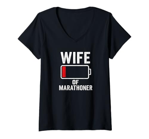 Damen Lustige Läuferunterstützung für Low Batt Marathonläuferin T-Shirt mit V-Ausschnitt Damen Lustige Läuferunterstützung für Low Batt Marathonläuferin T-Shirt mit V-Ausschnitt von Supportive Spouses of Runners