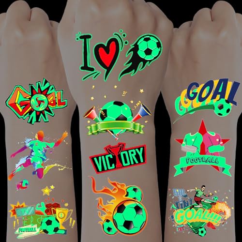 20 Blätter Fussball Tattoos Jungen, Leucht Kindertattoos Hautfreundlich, Fussball Geschenk Jungen Mitgebsel Kindergeburtstag kleinigkeiten für kinder, Glitzer Tattoo Set Kinder Fußball Sachen von SupreLuck