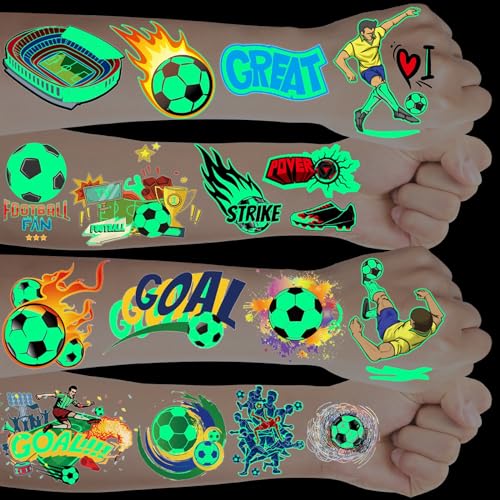 20 Blätter Leucht Fussball Tattoos Kinder, Tattoos Jungs Kleinigkeiten für Kinder, Leucht Kinder Tattoo Fussball Geschenke Jungen Geburtstagsdeko Mitgebsel Fußball Spielzeug von SupreLuck