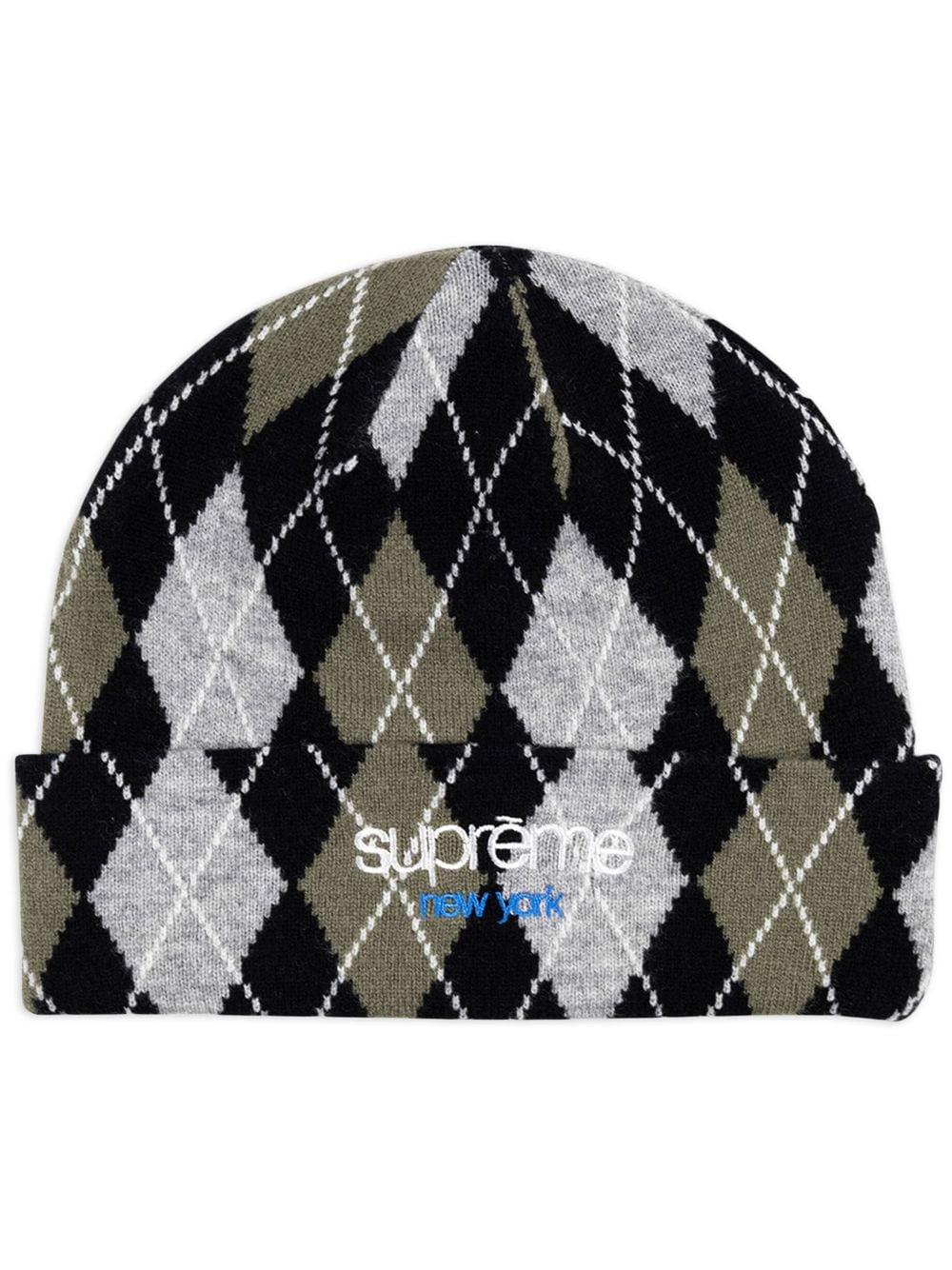 Supreme "Black" Kaschmir-Beanie mit Argyle-Check - Grün von Supreme