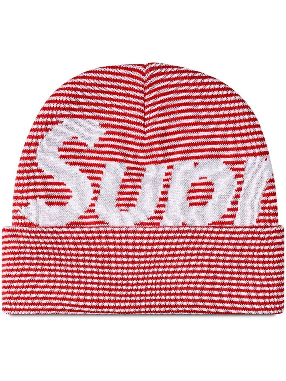 Supreme Gestreifte Beanie mit Logo - Rot von Supreme