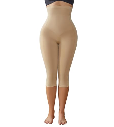 Suprenx Kompressions-Capri-Leggings für Damen, Bauchkontrolle, Shapewear Hose, hohe Taille, Trainer-Leggings, Oberschenkel schlanker, Beige, Large Suprenx Kompressions-Capri-Leggings für Damen, Bauchkontrolle, Shapewear Hose, hohe Taille, Trainer-Leggings, Oberschenkel schlanker, Beige, Large von Suprenx