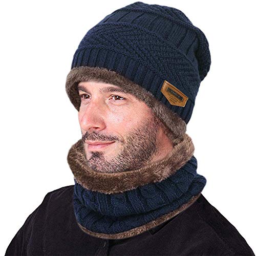 Malaxlx Wintermütze Strickmütze Winter Beanie Mütze und Warme Schal Set mit Fleecefutter für Damen und Herren von Malaxlx