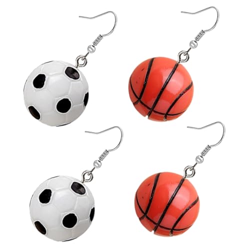SUPVOX 2 Paare Sportliche Resin Ohrringe mit Basketball und Fußball Motiv Modische Farbige Ohranhänger für Mädchen und Frauen Leichte Langlebige Ohrhänger als zu Geburtstag und von Supvox