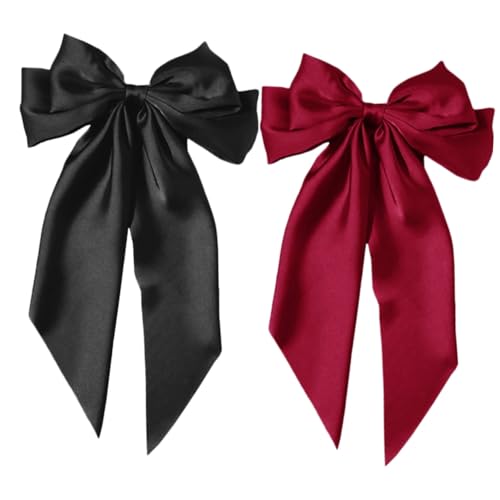 SUPVOX 2 Stück Große Haarschleifen Haarspangen aus Satin Lange Schleifen Haarklammern für Damen und Mädchen Eleganter Vintage Haarschmuck Leichte und Langlebige Haarnadeln in Schwarz und von Supvox