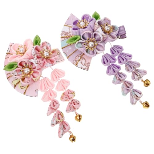 SUPVOX 2 Stück Japanische Haarnadeln Teiliges mit Blumen und Fächerdesign Handgefertigter Haarschmuck für Damen Rutschfeste Vintage Haarklammern für Besondere Anlässe und Alltagslook von Supvox