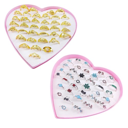 Supvox 1 Satz Teiliges Ring Set für Mädchen im Gold Design Verstellbare Kostümaccessoires Herzförmiger Box für Partys Geburtstage Valentinstag und Mehr von Supvox