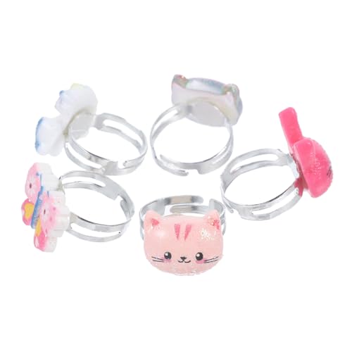 Supvox 1 Schachtel Einstellbare Kinderringe aus Robustem Kunststoff Niedliches Design mit Katzen und Eis Sicherer Schmuck für Kleine Mädchen Partygeschenk und Spielzubehör für von Supvox