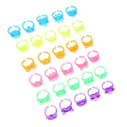 Supvox 100 Stück Plastikringe für Cartoon Finger Ringe für Rollenspiele Partygeschenke und Mädchenaccessoires Verstellbare Spielzeugringe Bunten Designs Zufällige Farbe von Supvox