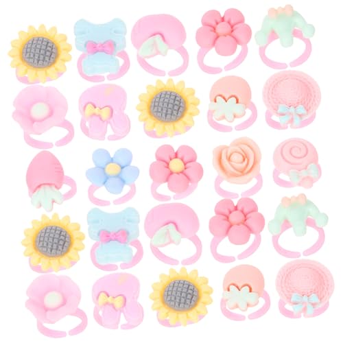 Supvox 100 Stück Teiliges Verstellbares Kinderring für Mädchen Bunte Cartoon Blumen Designs Spiel und Verkleidungsschmuck für Kindergeburtstag Bühnenauftritte und Alltag Geeignet für von Supvox