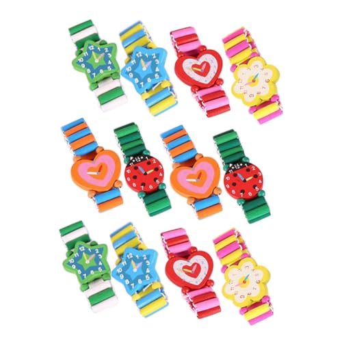 Supvox 12stücke Pack Kreative Cartoon Holzuhren Für Partys Spaß Junge Mädchen Tragbare Armbanduhren Schöne Gefälschte Kinderuhren Modell Holzarmband Holzuhren Kinderuhren von Supvox