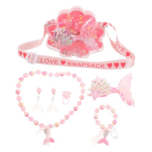 Supvox 1Satz Kleinkindmädchenschmuck Teiliges Meerjungfrau Schmuckset mit Halskette Armband Ohrringen Haarclip und Ring für Kleine Box Farbenfroh von Supvox