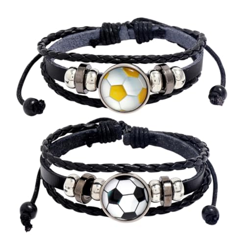 Supvox 2 Stück Fußball Fans Lederarmband mit Perlen Stylisches Armband Geschenk für Fußballliebhaber Individuelles Schmuckaccessoire für Männer und Frauen Passend zu Sportevents und von Supvox