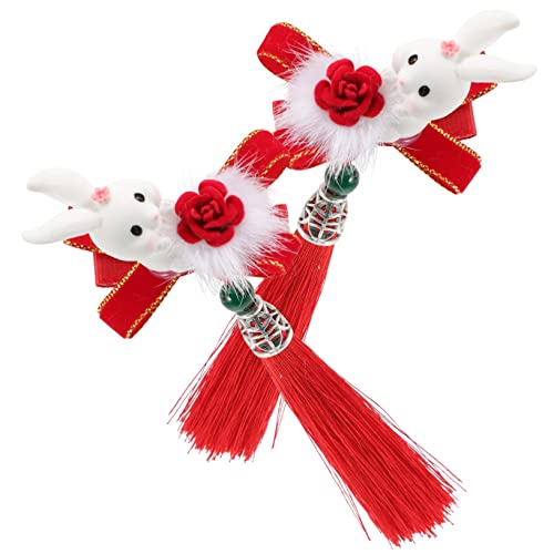Supvox 2 Stück Rote Chinesische Haarklammer im Hasen Design Teiliges Niedliche Haarspangen für Mädchen Stabile Haarschmuck Accessoires für Kurze und Lange Haare Geeignet für Partys und von Supvox