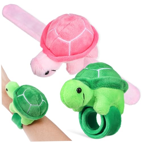 Supvox 2 Stück Teiliges Kuscheltier Snap Armband Weiche Plüsch Wickelarmbänder mit Niedlichen Grünen und Rosa Schildkröten Dekorative Bequeme Handgelenksbänder für Partygeschenke von Supvox