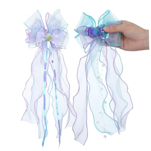 Supvox 2 Stück Teiliges Mermaid Haarschmuck für Frauen und Mädchen Leichte Komfortable Haarspangen mit Schleifen und Muscheldesign Praktische Styling Clips für Alltag und Partys von Supvox