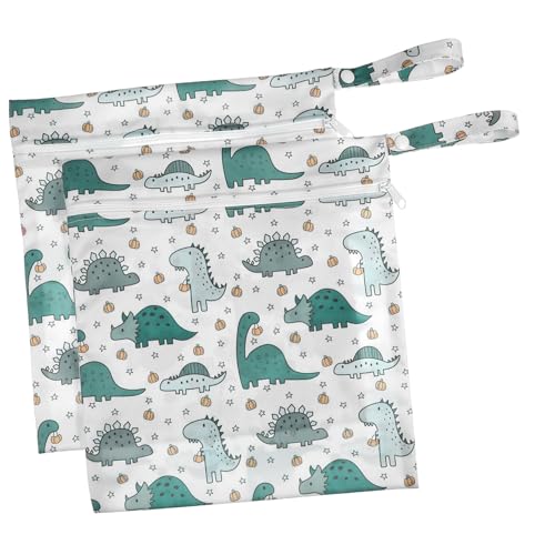 Supvox 2 Stück Wiederverwendbare Windelbeutel mit Niedlichen Dinosaurier Mustern wasserdichte Organizer Taschen mit Robustem Reißverschluss Große Kapazität für Windeln Schwimmbekleidung von Supvox