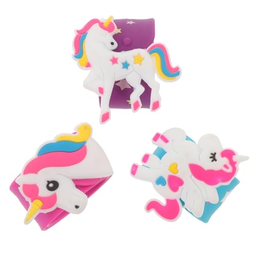 Supvox 3 Stück Einhorn Schnapparmbänder aus Silikon Klappbare Handgelenkarmbänder Kreative Partygeschenke für Mitgebsel für Mädchen und Jungen Strapazierfähig und Farbenfroh von Supvox