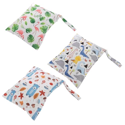 Supvox 3 Stück wasserdichte Wet Bags für Windeln mit Niedlichen Cartoon Motiven Kompakte Wiederverwendbare Feuchte Tasche mit Praktischem Druckknopf Griff für Schwimmbad Reise und Alltag von Supvox