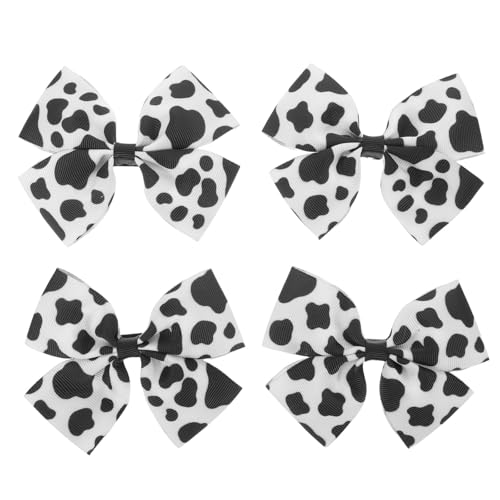 Supvox 4 Stück Haarschleifen-Clips mit Kuh-Motiv: Haarspangen mit Schleifen, Krokodilklemmen, weiß-schwarzes Kuh-Print, Haar-Accessoires für Mädchen, Babys und Kleinkinder von Supvox