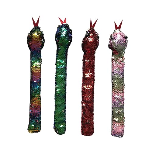 Supvox 4 Stück Teiliges Farb Glitzer Schlangen Slap Armband Sichere Kunstleder Slap Wristbands für Jugendliche Abgerundete Kanten Einfach Anzulegen Bunte Partyarmbänder Zufällige Farbe von Supvox