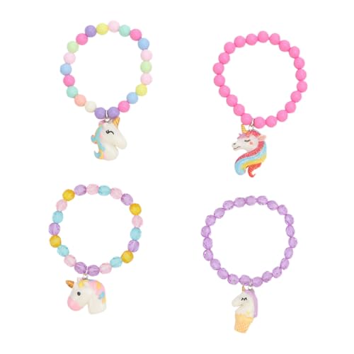 Supvox 4 Stück Teiliges Kinderarmband aus Bunten Acrylperlen mit Einhorn Motiv Handgefertigter Kinderschmuck für Mädchen Farbenfrohes Armband für Alltag Party und Fotos von Supvox