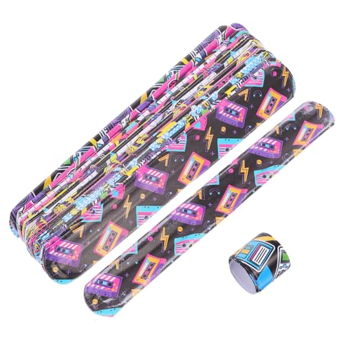 Supvox 48 Stück Teiliges Retro Rock Musik Schnapparmband Praktische Slap Armbänder mit Cartoon Design Leichte Hautfreundliche Wristbands für Geburtstagsparty Rockmusik events und von Supvox