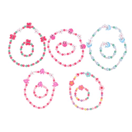 Supvox 5 Sätze Schmuckset Perlen Armband und Halskette Leichtes Cartoon Design Bunte Mädchen Schmucksets für Geburtstagsfeiern und Tägliche Anlässe Altersgerechtes Accessoire für Kleine von Supvox