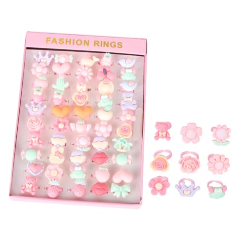 Supvox 50stücke Verstellbare Kinderringe Cartoon-ringe Ring-spielzeug Aus Hochwertigem Material Kinderring Mädchen Party-geschenke Geburtstags-sets von Supvox