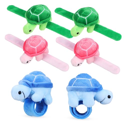 Supvox 6 Stück Teiliges Plüsch Schildkröten Slap Armbänder für Weiche Bunte Tier Armbänder mit Kuscheltier Design als Partygeschenke und Kindergeburtstags Mitgebsel von Supvox