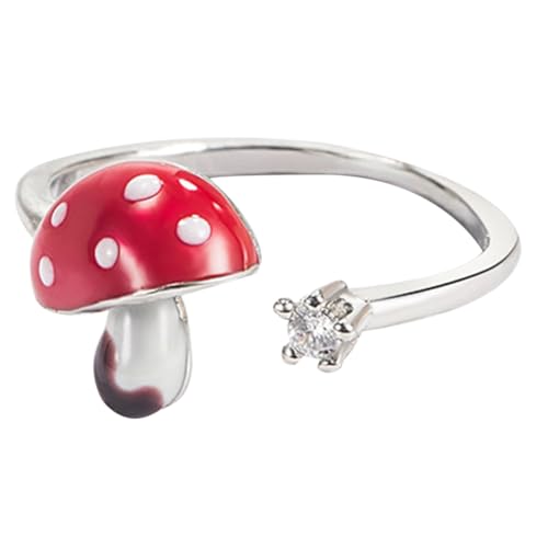 Supvox Offener Pilzring Damen Ring aus Legierung Kratzfest Leicht und Bequem Ästhetischer Schmuck für Teenager Mädchen Vielseitig für Alltag Weihnachten und Festtage Geeignet von Supvox