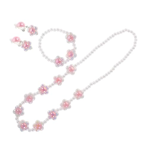 Supvox Schmuck Set für Mädchen mit Perlen und Blumen Halskette Armband Ohrringe aus Kunststoff und Harz Robuste Elegante Schmuckstücke für Kleine Mädchen bei Festen und Alltag von Supvox