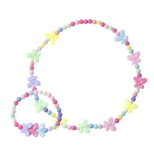 Supvox Schmuckset Mädchen Bunt Acryl Perlen Halskette Armband Modischer Kinderschmuck für Partys Hautfreundlich Attraktives für Kleine Mädchen von Supvox