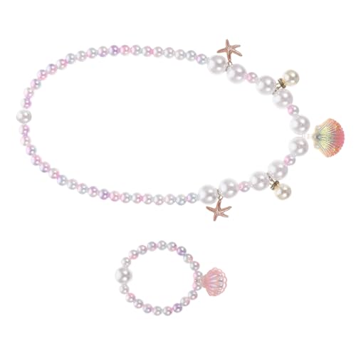 Supvox Schmuckset mit Perlen Halskette und Armband Meerjungfrau Design Farbenfrohes Mädchen Accessoire Hautfreundlich Modisch für Alltag und Party von Supvox